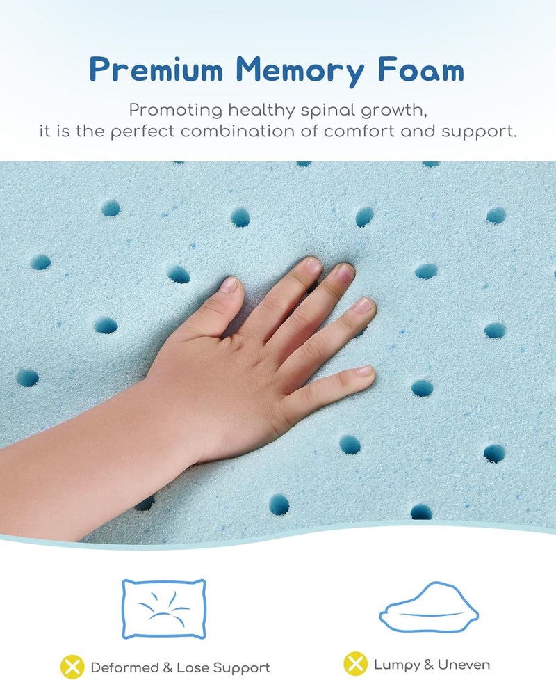ATTABABY Toddler Pillow, Adjustable Memory Foam Small/Mini Pillow for Toddler 2 Years & Above, for Kids Sleeping, Napping or Traveling, Washable No Zipper Pillowcase, 13” x 18”, Blue - Image 3